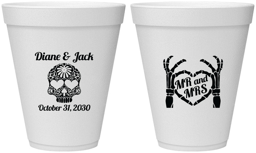Personalized Wedding 12 oz Foam Cups - Mr And Mrs Sugar Skull | 205