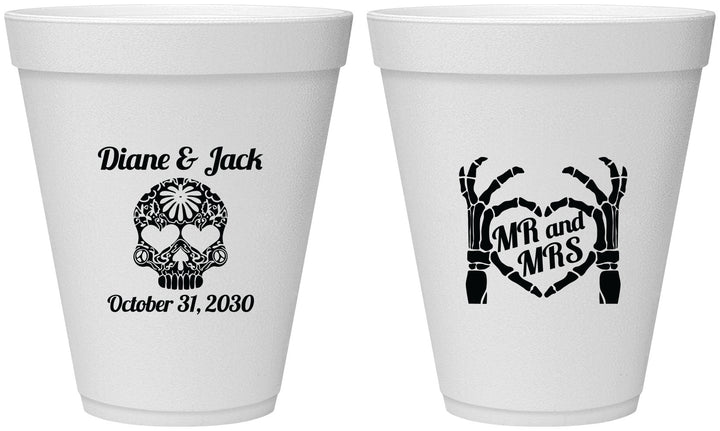 Personalized Wedding 12 oz Foam Cups - Mr And Mrs Sugar Skull | 205