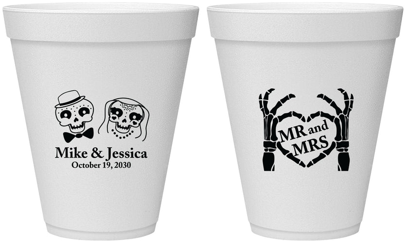 Personalized Wedding 12 oz Foam Cups - Mr And Mrs Halloween | 206