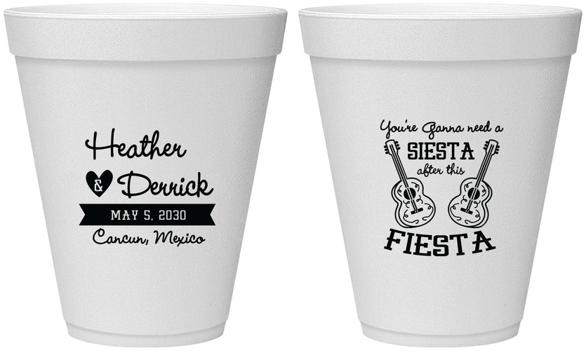 Personalized Wedding 12 oz Foam Cups - Siesta Fiesta Mexico | 207