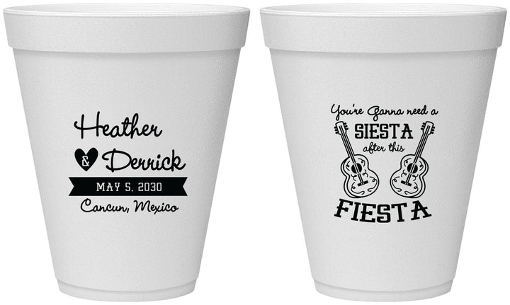 Personalized Wedding 12 oz Foam Cups - Siesta Fiesta Mexico | 207
