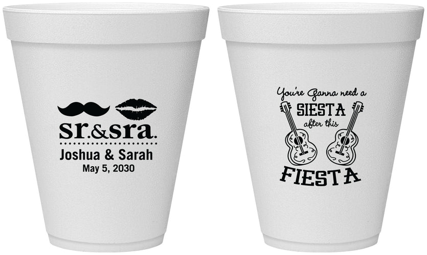Personalized Wedding 12 oz Foam Cups - Siesta Fiesta Sr Sra | 208