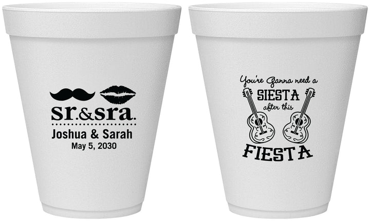 Personalized Wedding 12 oz Foam Cups - Siesta Fiesta Sr Sra | 208