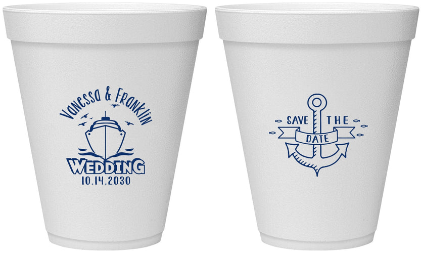 Personalized Wedding 12 oz Foam Cups - Save The Date Cruise | 209