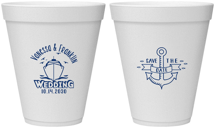 Personalized Wedding 12 oz Foam Cups - Save The Date Cruise | 209