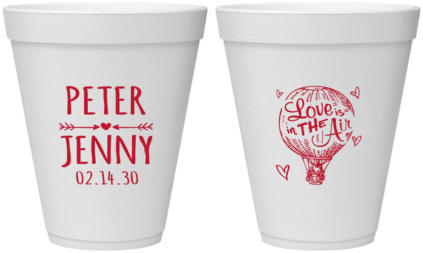 Personalized Wedding 12 oz Foam Cups - Love In Air Hot Air Balloon | 210