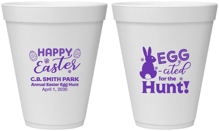 Personalized Easter 12 oz Foam Cups - Eggcited For Hunt Bunny | 210002