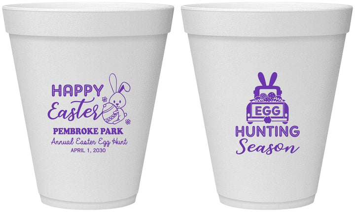 Personalized Easter 12 oz Foam Cups - Egg Hunting Bunny | 210004