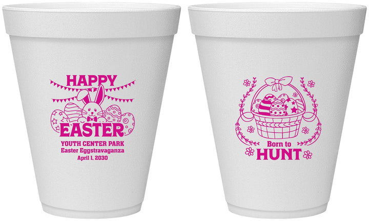 Personalized Easter 12 oz Foam Cups - Born To Hunt Bunny | 210007