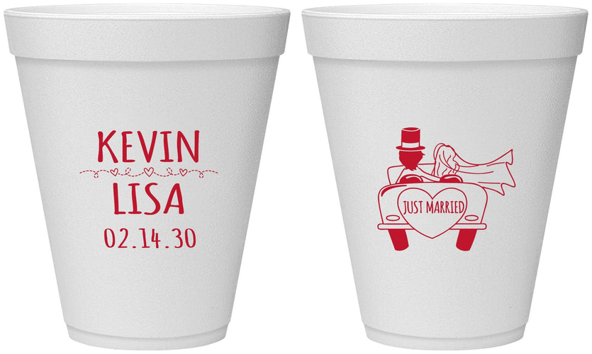 Personalized Wedding 12 oz Foam Cups - Just Married | 212
