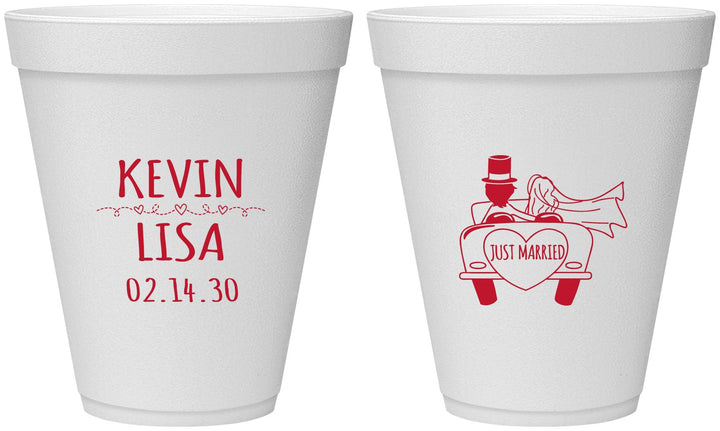 Personalized Wedding 12 oz Foam Cups - Just Married | 212