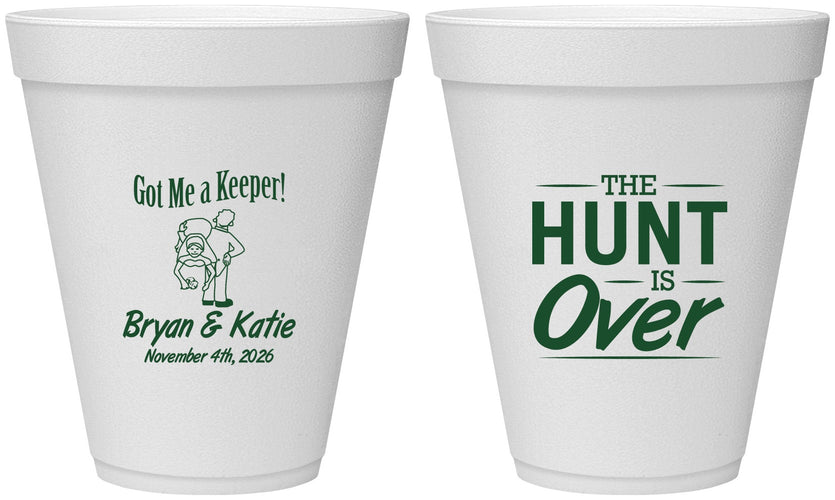 Personalized Wedding 12 oz Foam Cups - The Hunt Is Over | 216