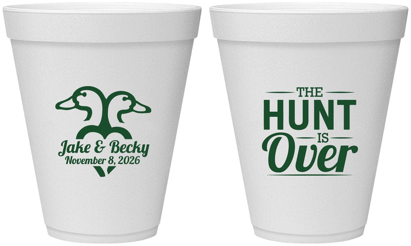 Personalized Wedding 12 oz Foam Cups - The Hunt Is Over Duck | 217