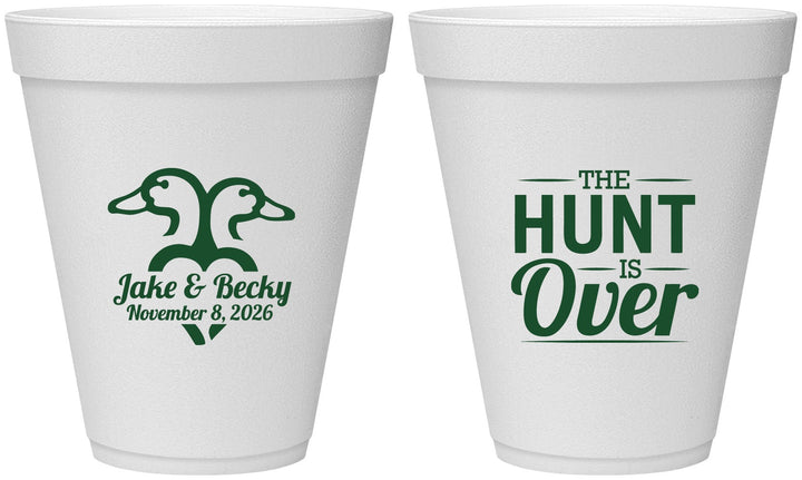Personalized Wedding 12 oz Foam Cups - The Hunt Is Over Duck | 217