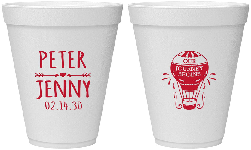 Personalized Wedding 12 oz Foam Cups - Hot Air Balloon | 219