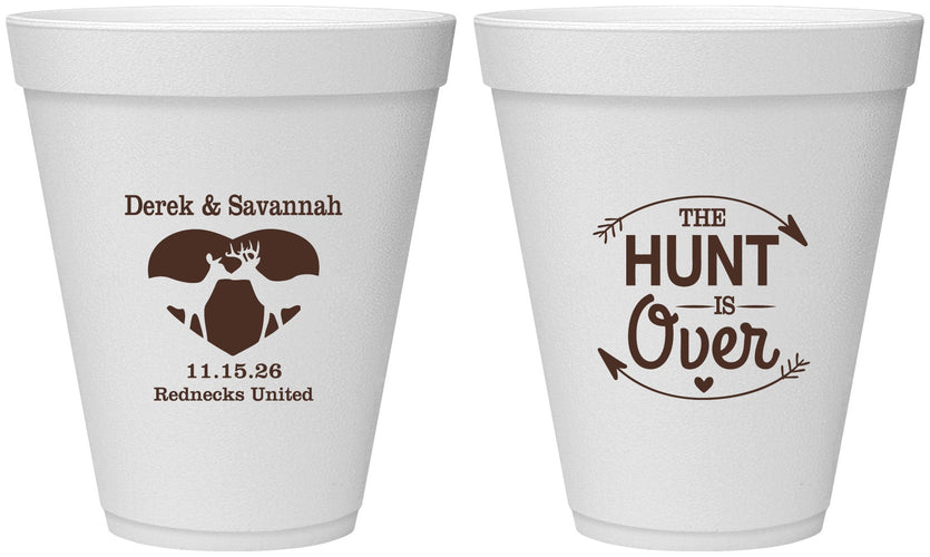 Personalized Wedding 12 oz Foam Cups - The Hunt Is Over Deer | 220