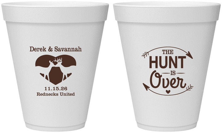 Personalized Wedding 12 oz Foam Cups - The Hunt Is Over Deer | 220
