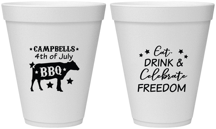 Personalized 4th Of July 12 oz Foam Cups - Eat Drink Freedom | 220000