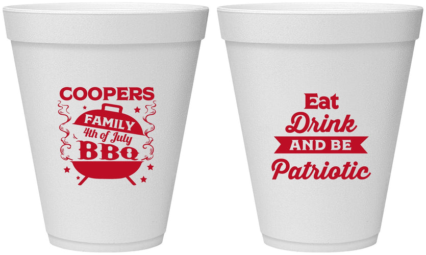 Personalized 4th Of July 12 oz Foam Cups - Eat Drink Patriotic | 220002