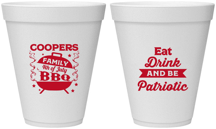 Personalized 4th Of July 12 oz Foam Cups - Eat Drink Patriotic | 220002