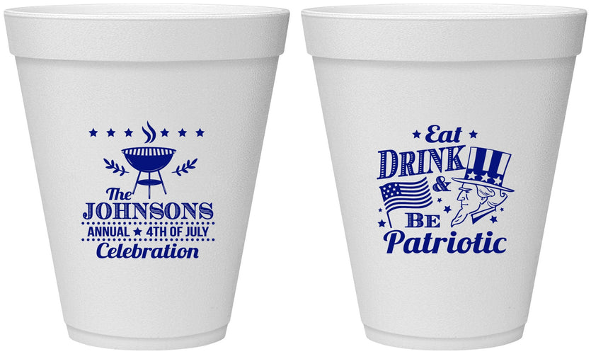 Personalized 4th Of July 12 oz Foam Cups - Eat Drink Patriotic | 220003