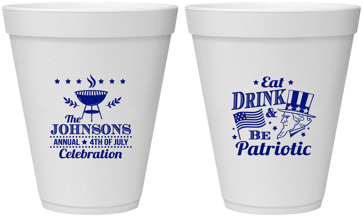 Personalized 4th Of July 12 oz Foam Cups - Eat Drink Patriotic | 220003