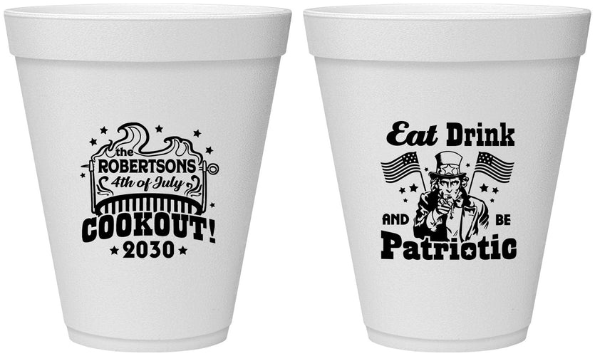 Personalized 4th Of July 12 oz Foam Cups - Eat Drink Patriotic | 220004