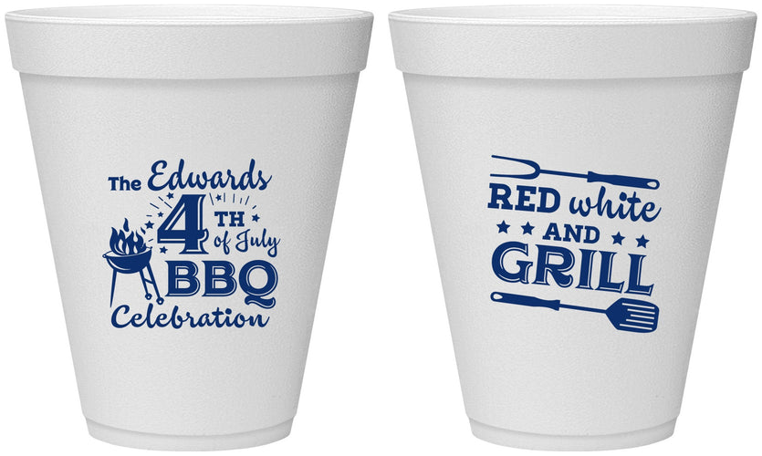 Personalized 4th Of July 12 oz Foam Cups - Red White Grill | 220005