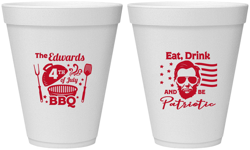 Personalized 4th Of July 12 oz Foam Cups - Eat Drink Patriotic | 220006