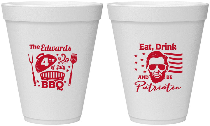 Personalized 4th Of July 12 oz Foam Cups - Eat Drink Patriotic | 220006