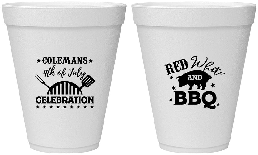 Personalized 4th Of July 12 oz Foam Cups - Red White Bbq | 220008