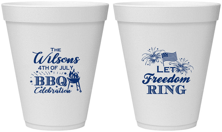 Personalized 4th Of July 12 oz Foam Cups - Bbq Fireworks | 220009