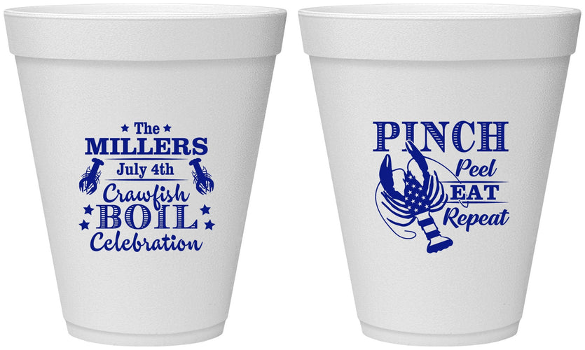 Personalized 4th Of July 12 oz Foam Cups - Pink Peel Crawfish | 220011