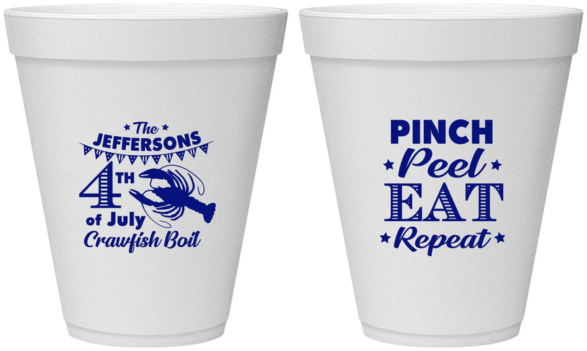 Personalized 4th Of July 12 oz Foam Cups - Pink Peel Crawfish | 220015