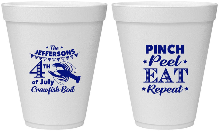 Personalized 4th Of July 12 oz Foam Cups - Pink Peel Crawfish | 220015