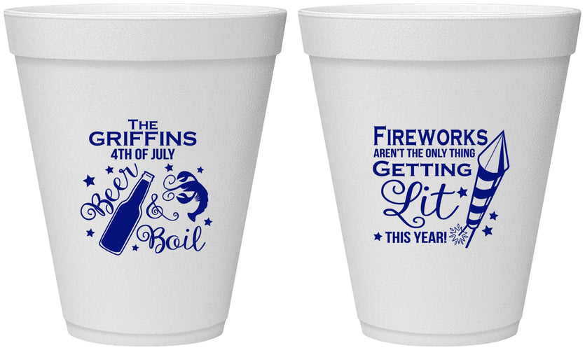 Personalized 4th Of July 12 oz Foam Cups - Beach Red White Blue | 220019