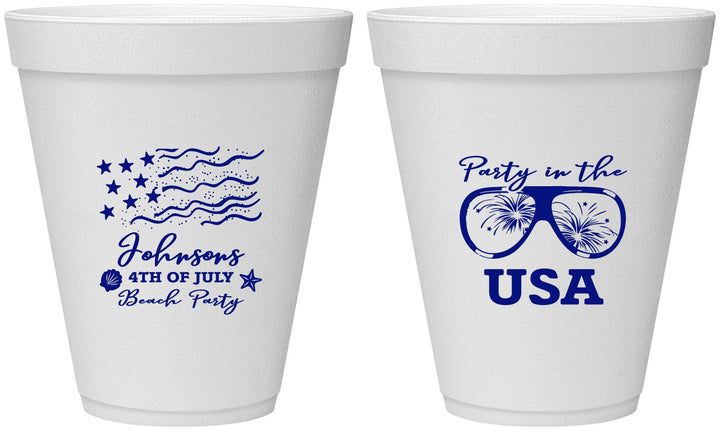 Personalized 4th Of July 12 oz Foam Cups - Party In The Usa | 220023