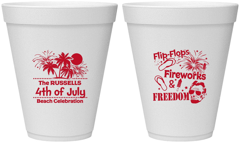 Personalized 4th Of July 12 oz Foam Cups - Fireworks Beach | 220026