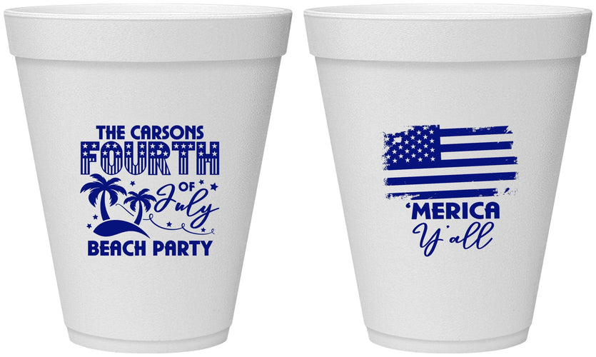 Personalized 4th Of July 12 oz Foam Cups - Beach Merica Yall | 220027