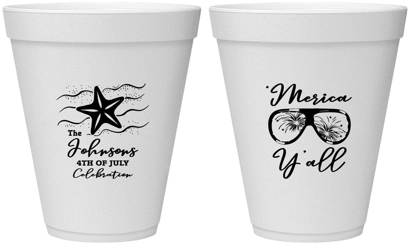 Personalized 4th Of July 12 oz Foam Cups - Beach Merica Yall | 220028