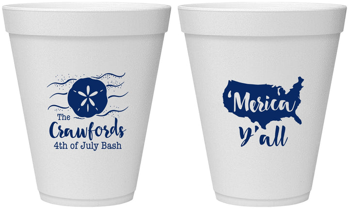 Personalized 4th Of July 12 oz Foam Cups - Beach Merica Yall | 220029
