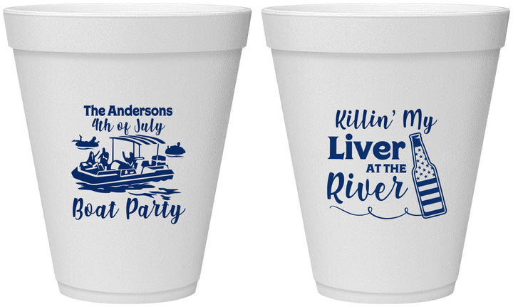 Personalized 4th Of July 12 oz Foam Cups - Boat River | 220033