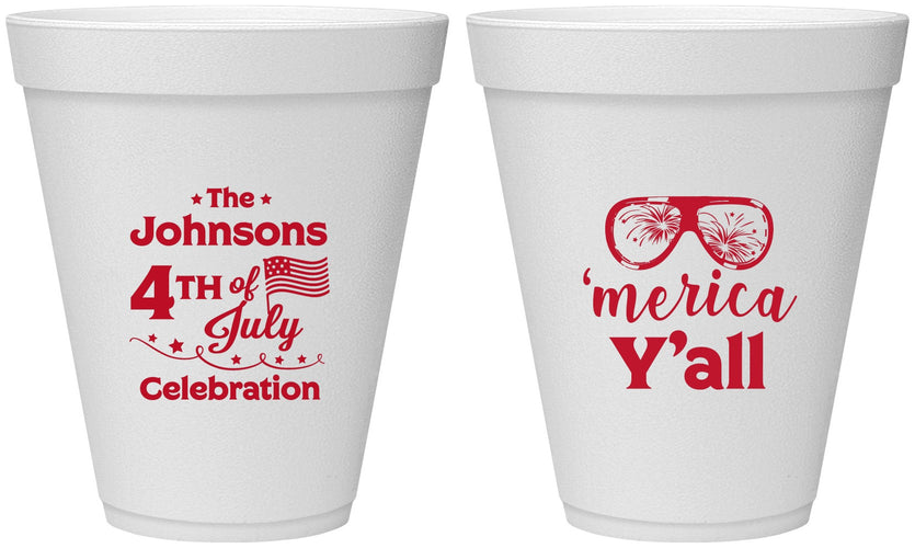 Personalized 4th Of July 12 oz Foam Cups - Merica Yall | 220034