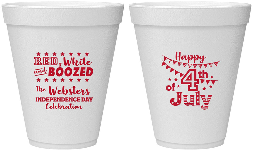 Personalized 4th Of July 12 oz Foam Cups - Red White Booze | 220042