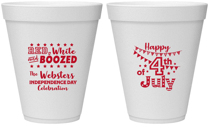 Personalized 4th Of July 12 oz Foam Cups - Red White Booze | 220042