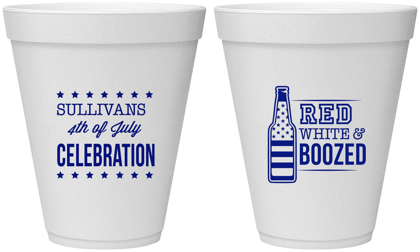 Personalized 4th Of July 12 oz Foam Cups - Red White Booze | 220043