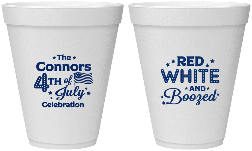 Personalized 4th Of July 12 oz Foam Cups - Red White Booze | 220045