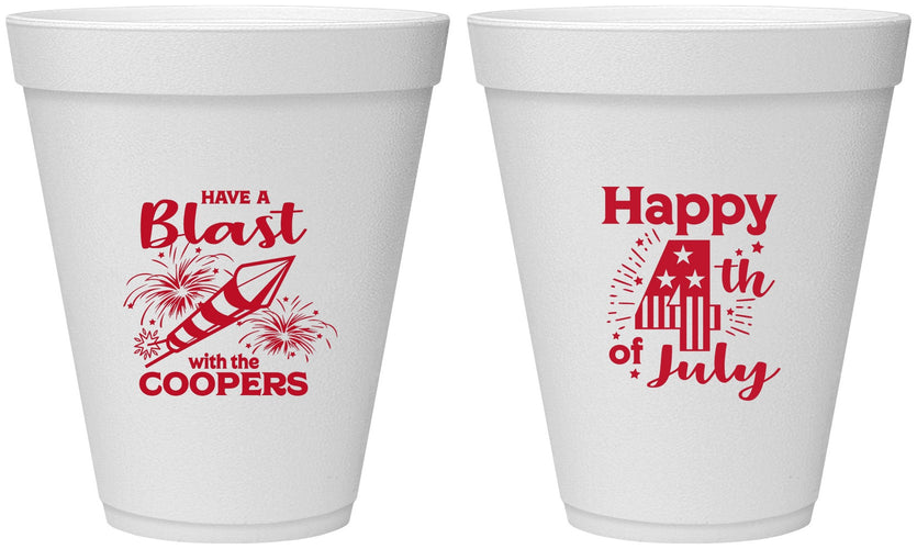 Personalized 4th Of July 12 oz Foam Cups - Fireworks | 220046