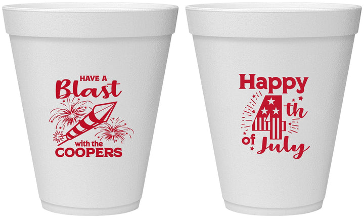 Personalized 4th Of July 12 oz Foam Cups - Fireworks | 220046