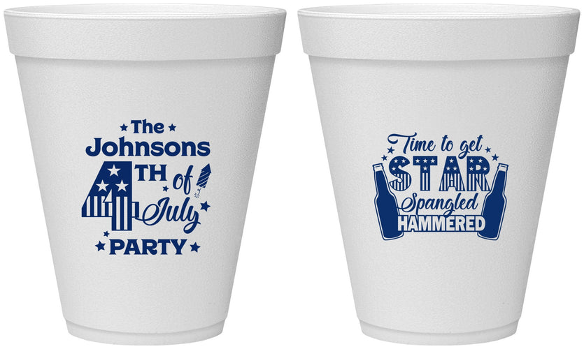 Personalized 4th Of July 12 oz Foam Cups - Star Spangled Hammered | 220049